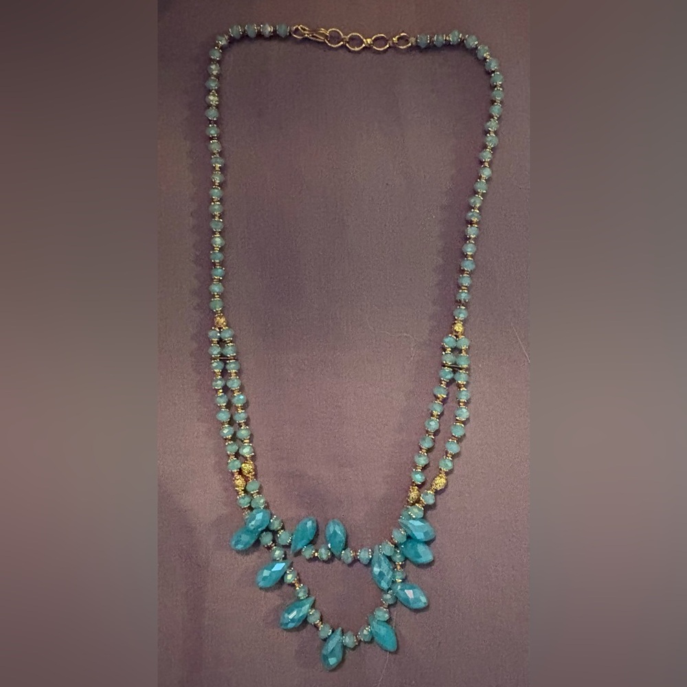 Elegant Turquoise and Gold Beaded Necklace